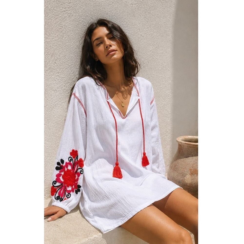Sensi Studio Ecuador Embroidered Cotton Tunic Dress Size M NWT